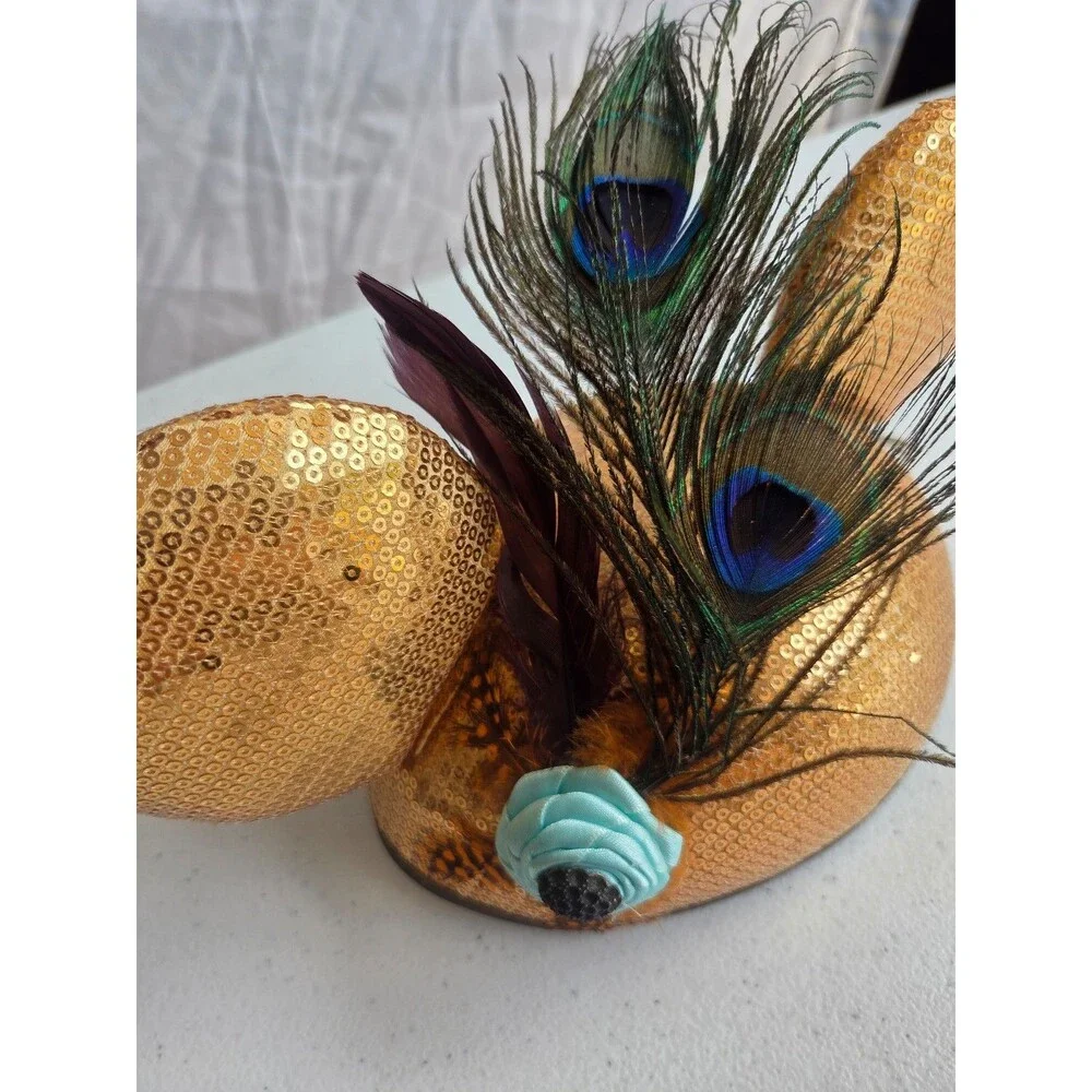 Disney Mickey Mouse Ears 2013 Year of the Ear gold sequins peacock feather Rare